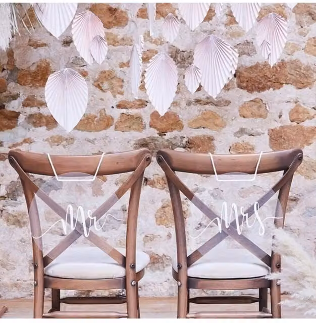 KDMD Mr & Mrs Acrylic Chair Signs in Transparent Clear for Weddings and Parties – 1