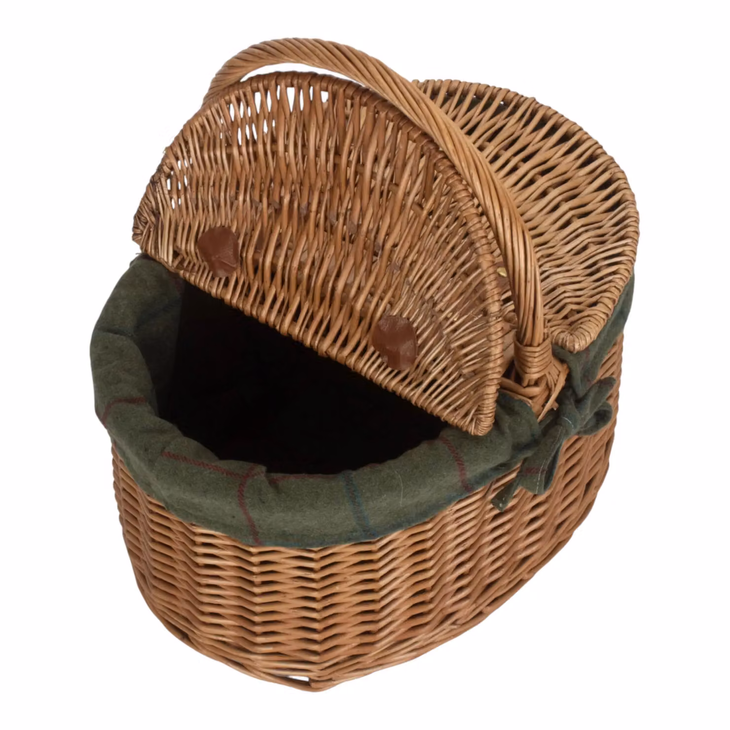 Red Hamper Wicker Oval Picnic Basket with Cotton Lining and Loose Lid in Green and Red – 2