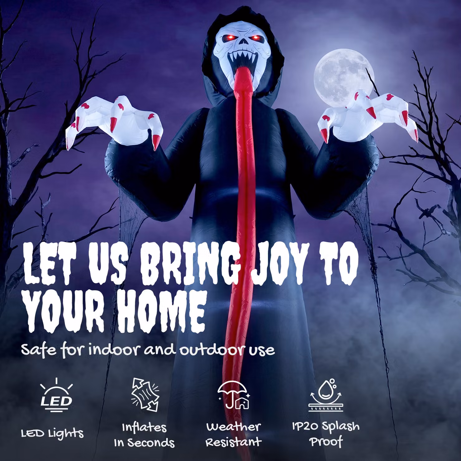 Outsunny 10 FT Inflatable Skeleton Halloween Decoration with Built-in LED Lights in Black – 4