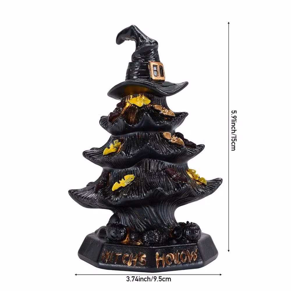 FLAVORA Witch Hat LED Night Light, Black Resin Tabletop Decor, H 100 cm x W 15 cm – 2