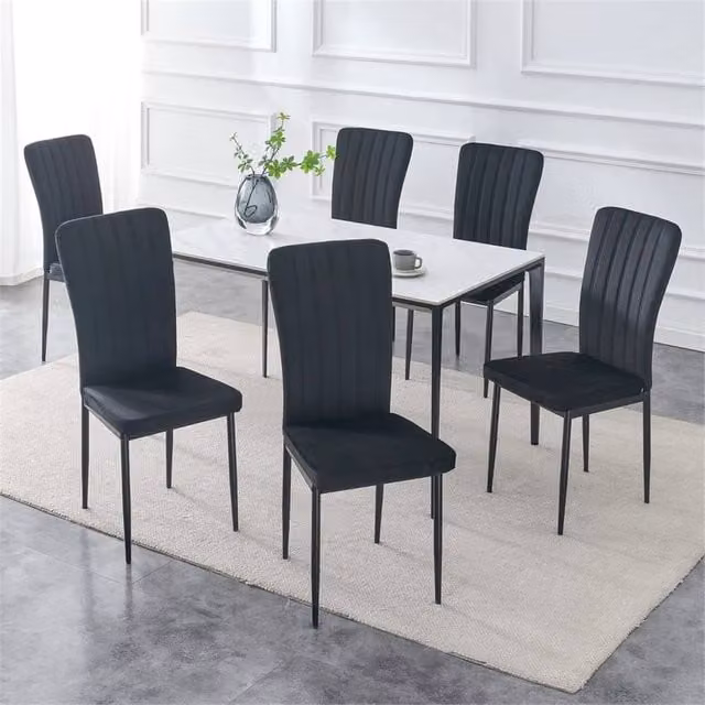 FORGEVIO Set of 6 Modern Black Velvet Upholstered Dining Chairs with Metal Frame – 1