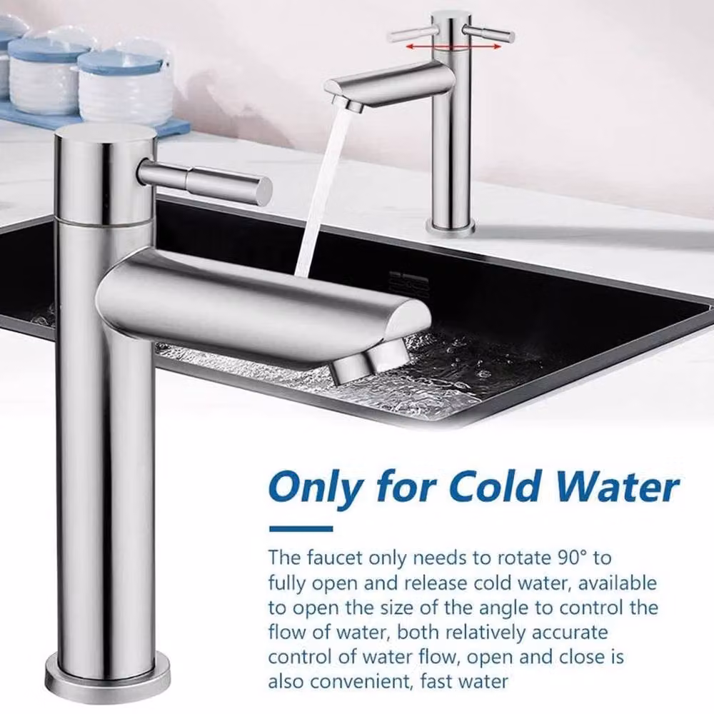 FLAVORA Single Lever Traditional Basin Sink Tap in Brushed Silver Stainless Steel – 2