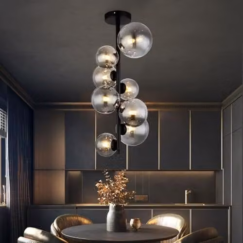Globo Lighting Retro Style Sphere Ceiling Light in Black with Smoke Glass Shades
