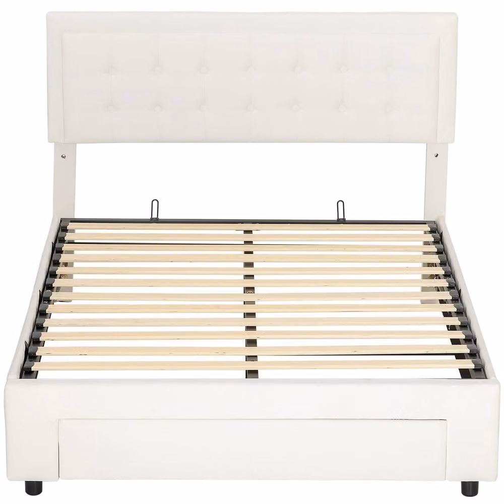 Wyld Haus Double 4FT6 Ottoman Bed Frame in Cream Velvet with Lift Up Base and Storage – 2
