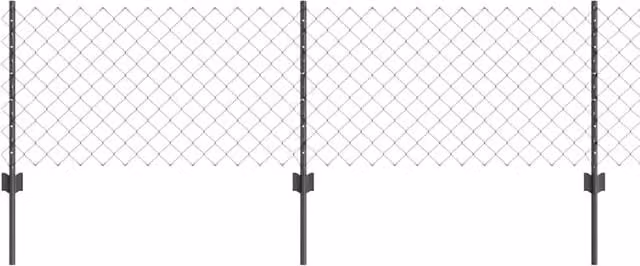 Berkfield Home Grey Steel Chain Link Fence with 22 U-Profile In-Ground Posts, W: 25 m, H: 0.6 m