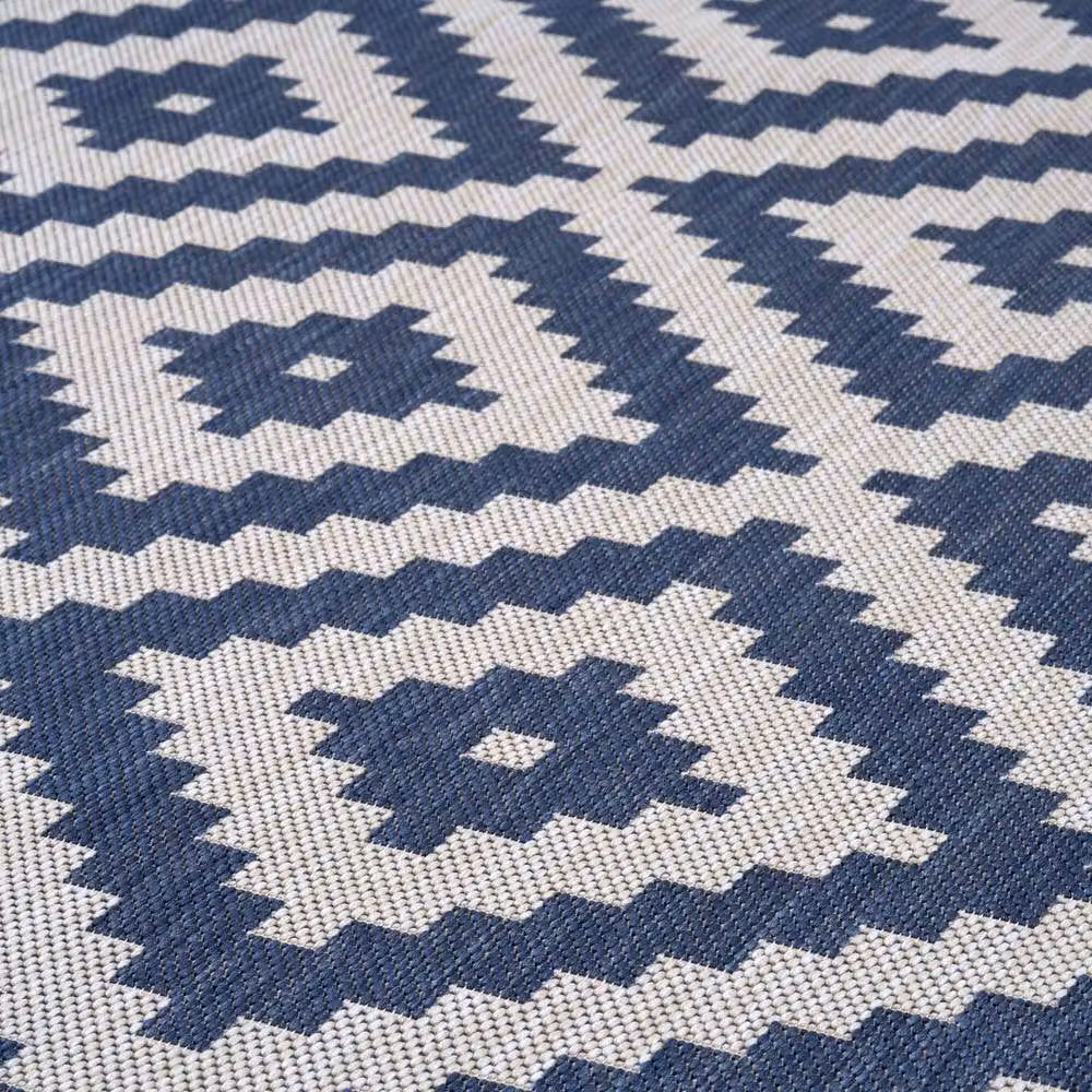 THE RUGS Geometric Diamond Outdoor Indoor Rug in Blue and Ivory, W: 240 cm, D: 340 cm – 2