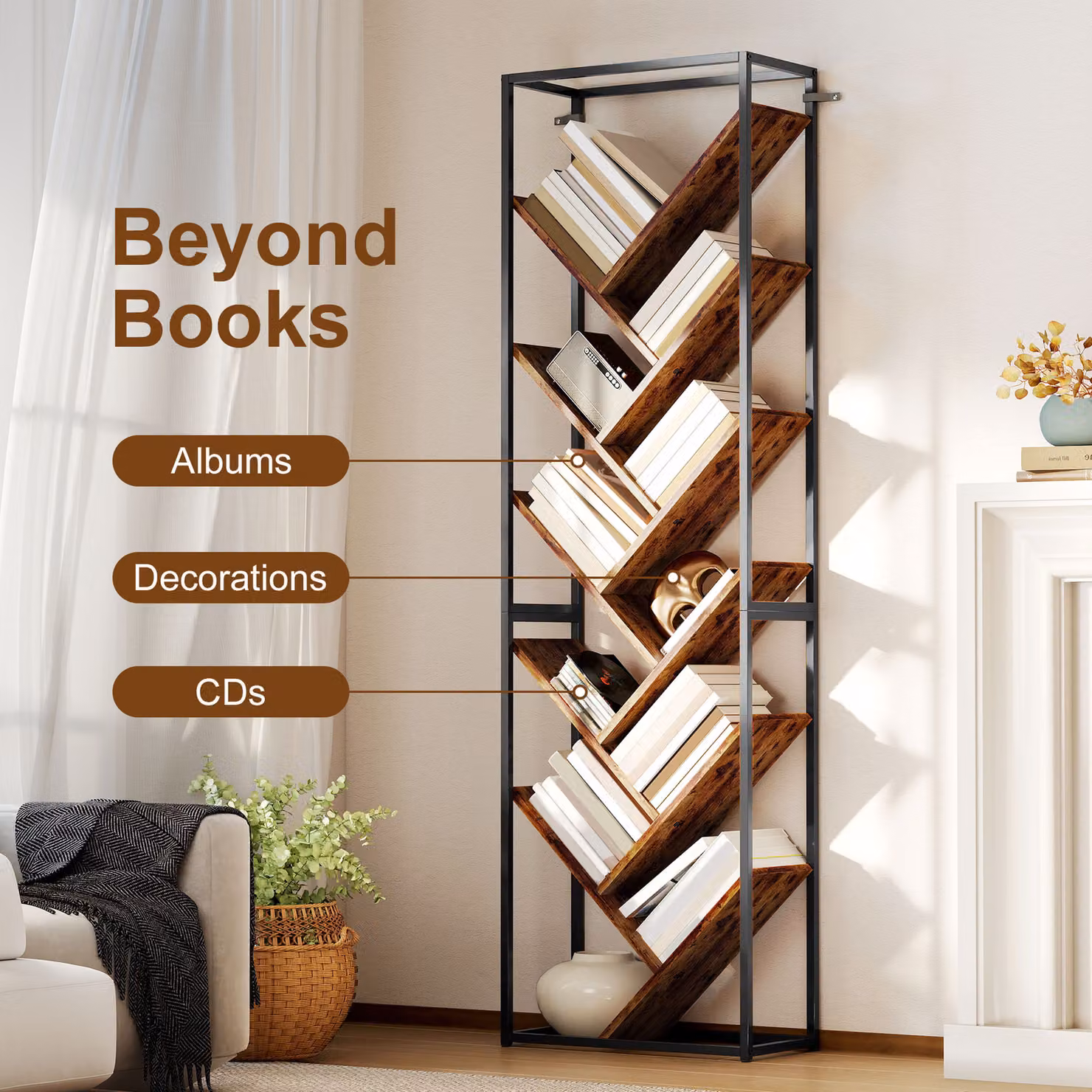 HOMCOM Industrial-Style 10-Shelf Freestanding Bookshelf in Black and Brown – 4