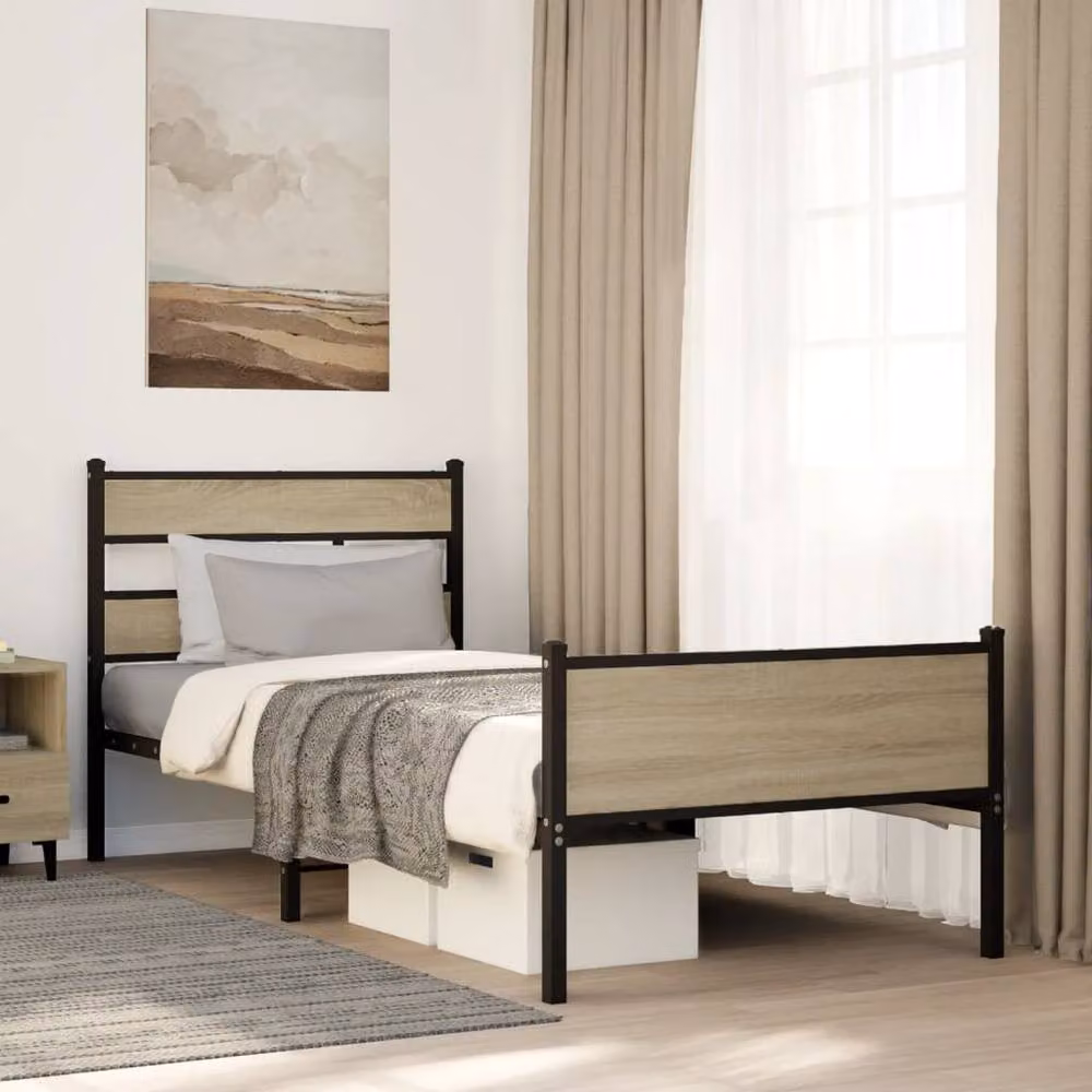 Berkfield Home Elegant Bed Frame in Sonoma Oak and Brown, W/D/H: 90 x 200 x 91.5 cm – 2