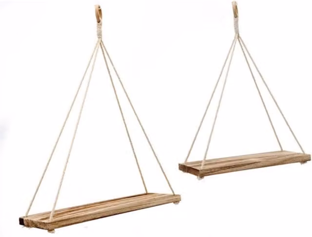 KDMK Set of 2 Modern Brown Wooden Wall Mounted Shelves