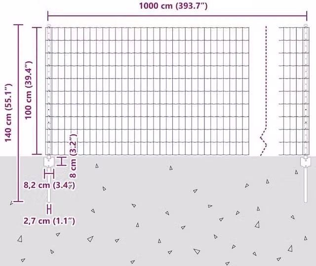 Berkfield Home Euro Fence with 10 U-Profile Posts, Galvanised Steel, Silver, W: 10 m, H: 1 m – 1