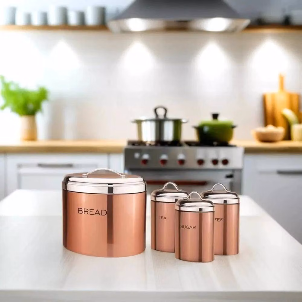 Hinsinc Rose Gold 4-Piece Airtight and Leakproof Stainless Steel Kitchen Storage Canister Set – 5