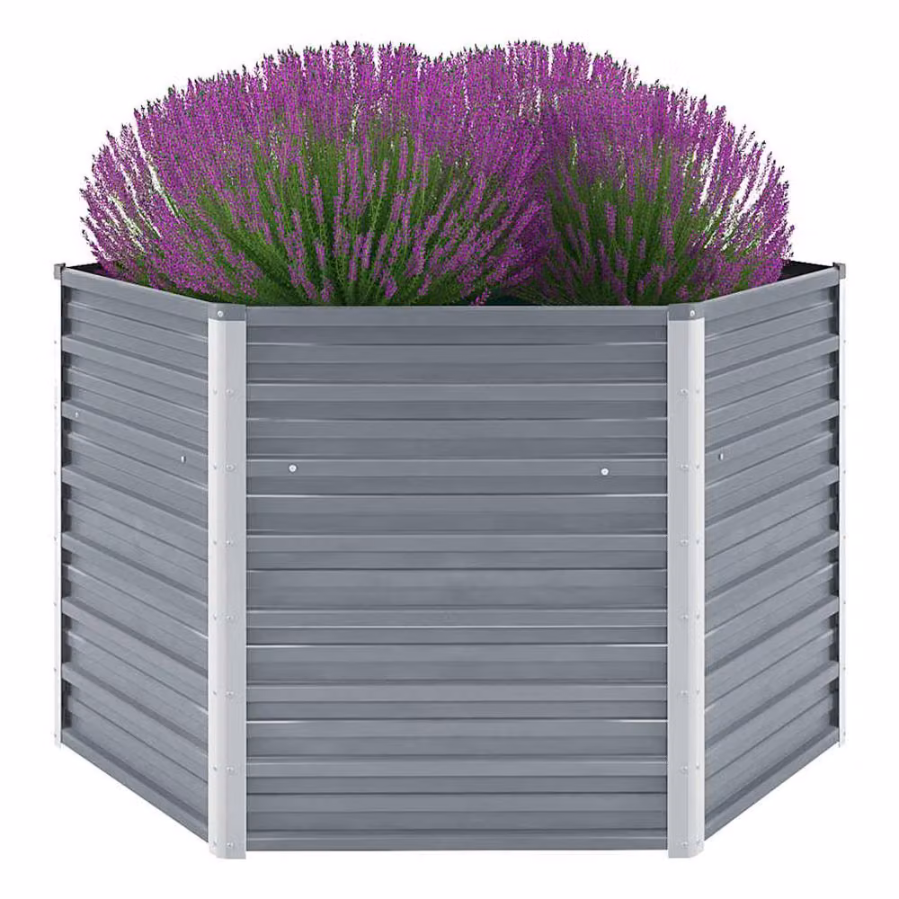 Berkfield Home Garden Grey Galvanised Steel Raised Bed W/D/H: 129 x 129 x 77 cm – 2