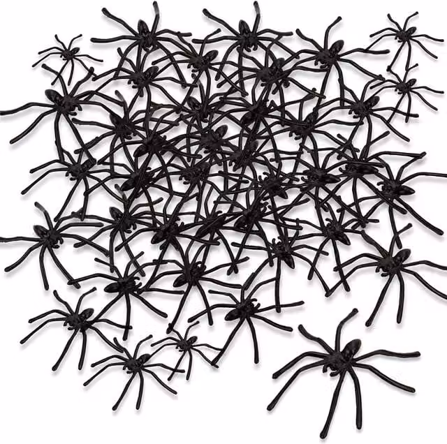 Shatchi 48 Black Plastic Halloween Spiders, 5 cm Each