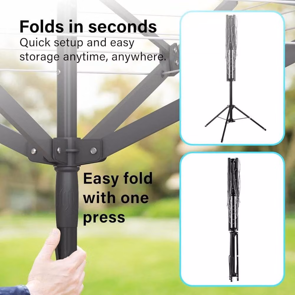 FLAVORA 4 Arm Rotary Washing Line Freestanding Portable Airer in Black – 5