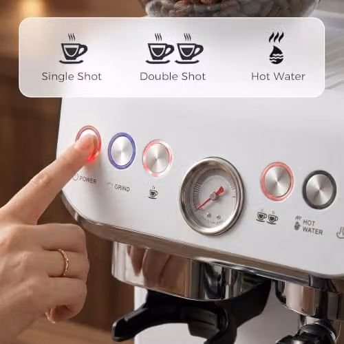 HOMCOM Espresso Machine with Bean Grinder and Steam Wand, 15 Bar Pressure, White – 6