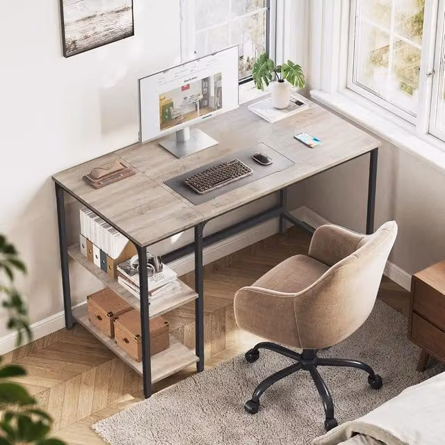 VASAGLE Industrial Computer Desk in Orange and Brown, W: 120 cm, D: 50 cm, H: 60 cm
