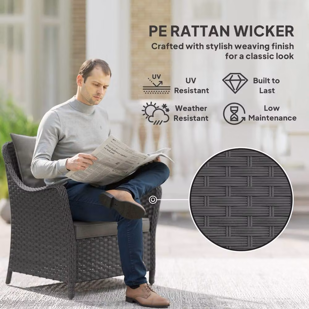 Wyld Haus Neluli Set of 2 Grey Rattan and Metal Modern Outdoor Armchairs – 3