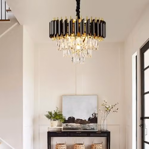 Harper Living Modern Crystal Chandelier Pendant Light in Black and Gold Finish – 4