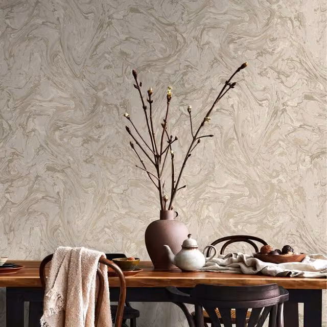 Holden Liquid Marble Swirl Effect Abstract Wallpaper in Taupe, Brown and Beige