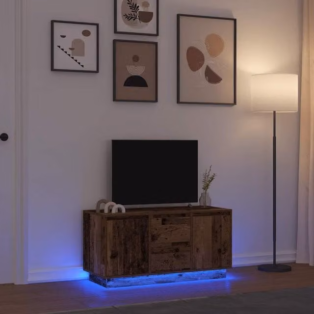 Berkfield Home Rustic TV Cabinet with Integrated LED Lights in Brown, W/D/H: 100 x 41 x 50 cm