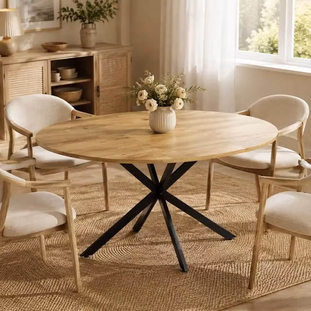 STILVORA Extendable Round Dining Table with Butterfly Leaf in Brown