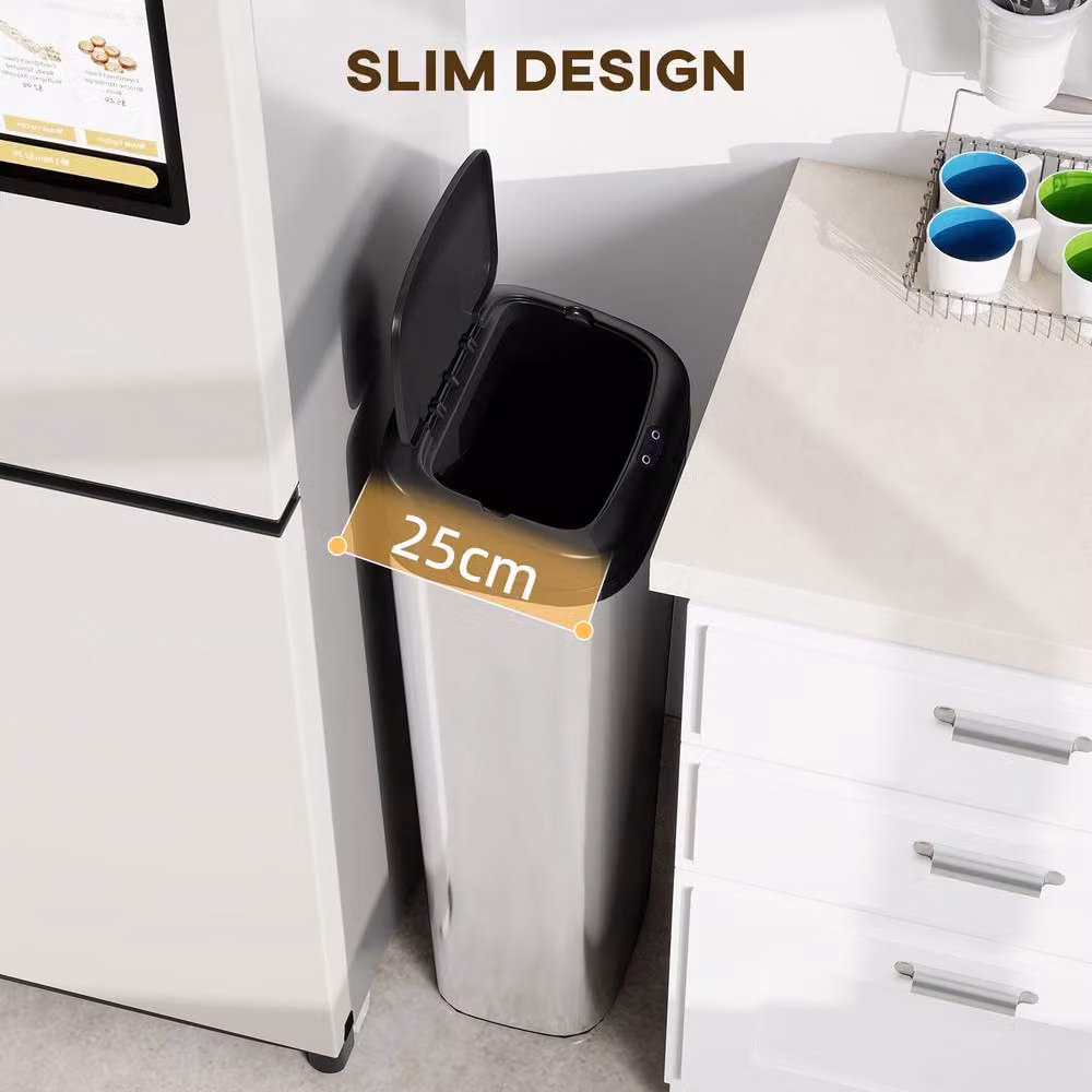 STILVORA 50L Sensor Bin with Bag-Fixing Ring in Silver Stainless Steel – 6