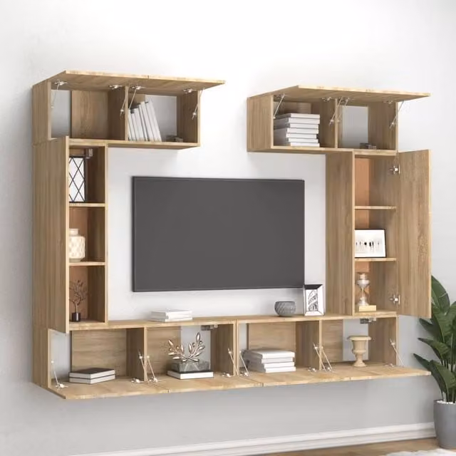 Berkfield Home Classic 6 Piece TV Cabinet Set in Sonoma Oak and Light Brown Engineered Wood