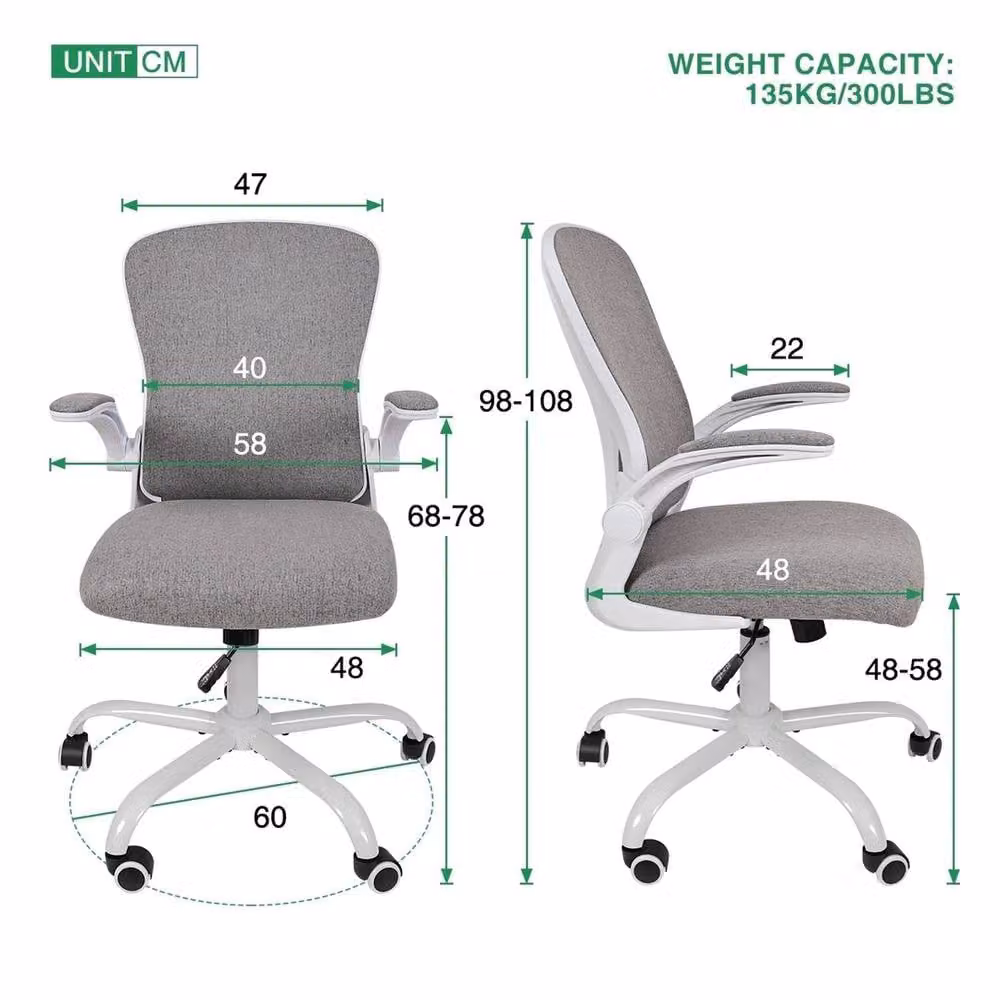 Havendro Grey Fabric Task Office Chair with Armrests and 360 Degree Swivel – 2