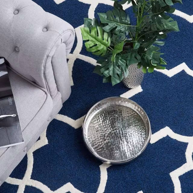 Wyld and Coco Blue and Beige Hand-Tufted Wool and Cotton Moroccan Geometric Area Rug, W: 80 cm, L: 150 cm – 1
