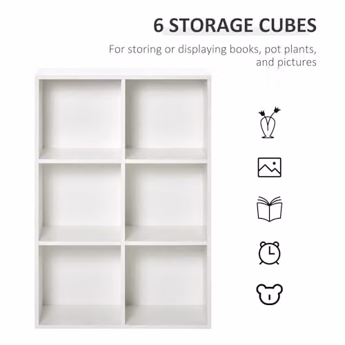 HOMCOM 3 Tier Cube Bookshelf with 6 Open Storage Compartments in White, W/D/H: 97.5 x 30.0 x 65.5 cm – 3