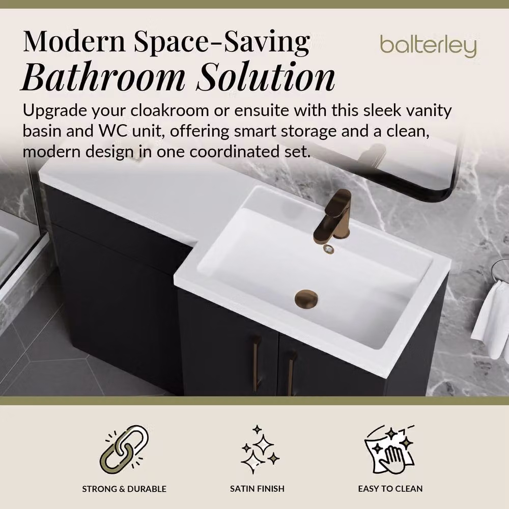 Balterley Modern Matt Grey Right-Hand Vanity and WC Unit Combination, Width: 110 cm – 2