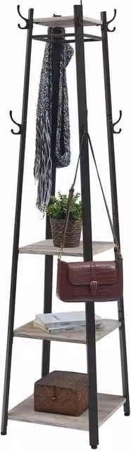 Kelvenix Greige Clothes Rack with 3 Tier Shelf in Beige and Grey