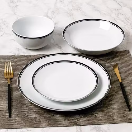 Emsa 16-Piece St Ives Stripe Porcelain Dinner Set in Black and White – 2