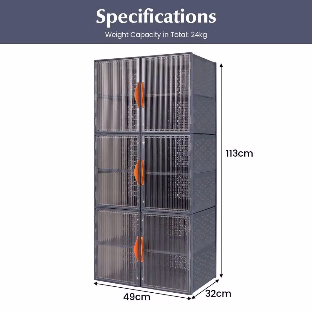 Costway 6 Pack Stackable Shoe Storage Boxes, 12-Grid Grey and Transparent Plastic Storage Bins – 2