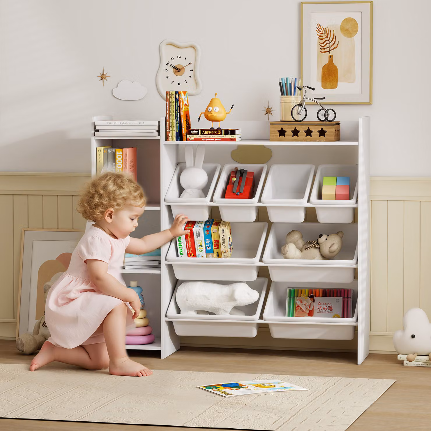 AIYAPLAY Toy Storage Unit with 8 Removable Bins and Shelves, White – 2