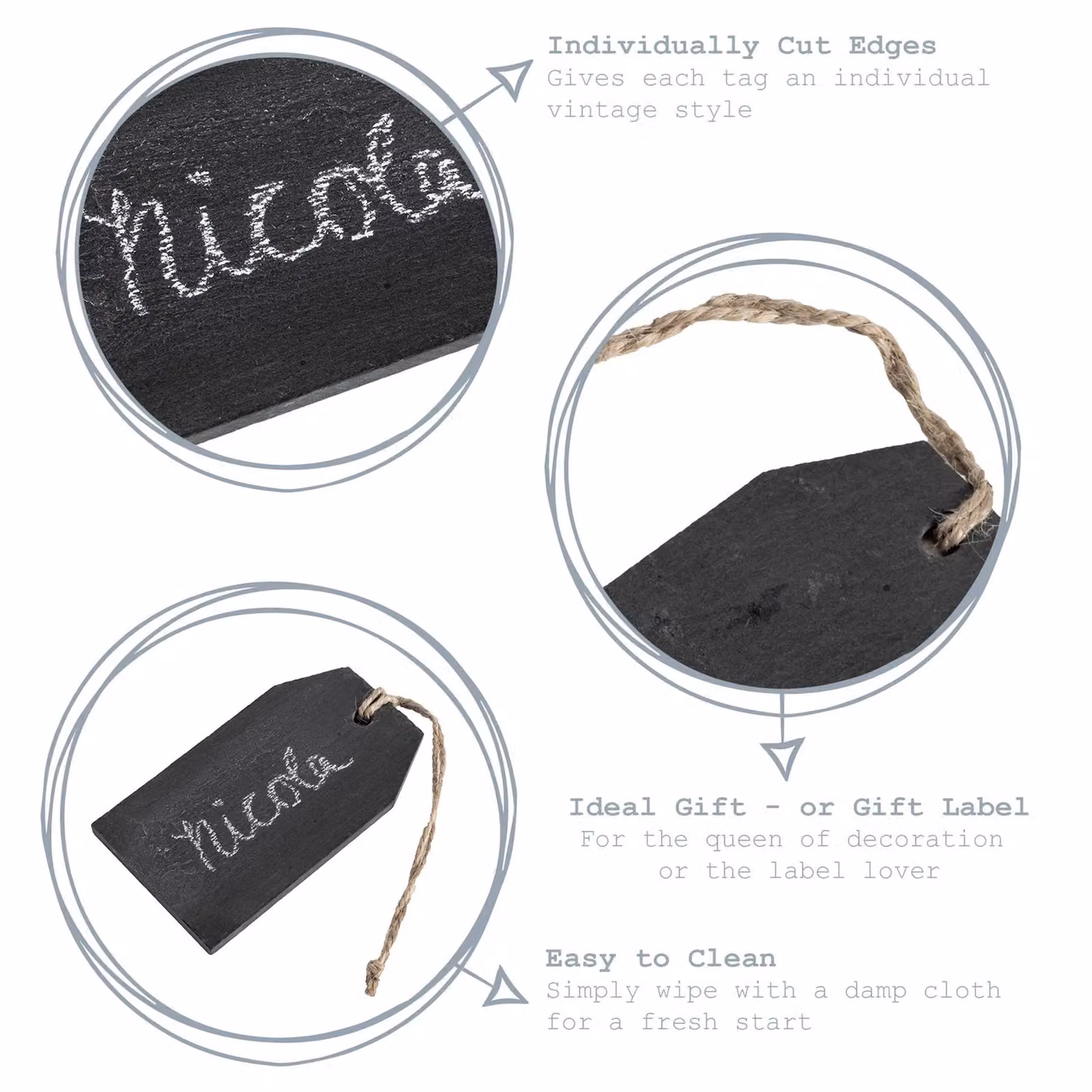 Nicola Spring Natural Slate Hanging Tags, Pack of 6, Grey, Beige and Black, W: 9 cm x H: 5 cm – 3