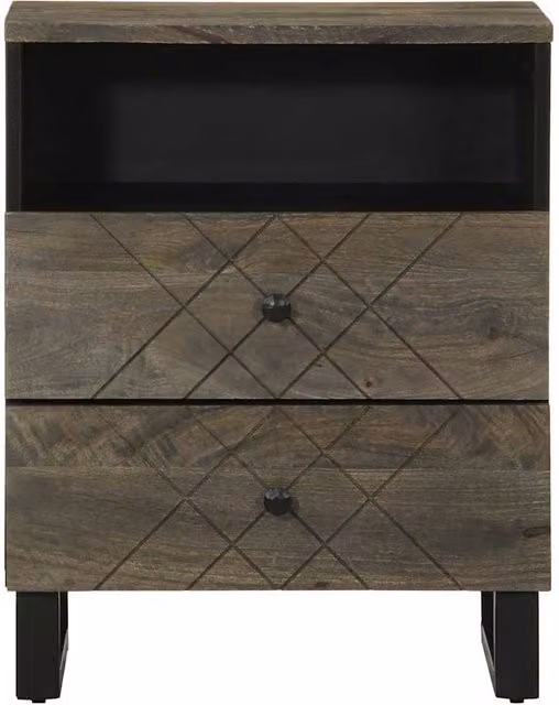 Berkfield Home Beautiful Black Solid Mango Wood Bedside Cabinet W/D/H: 50 x 33 x 62 cm