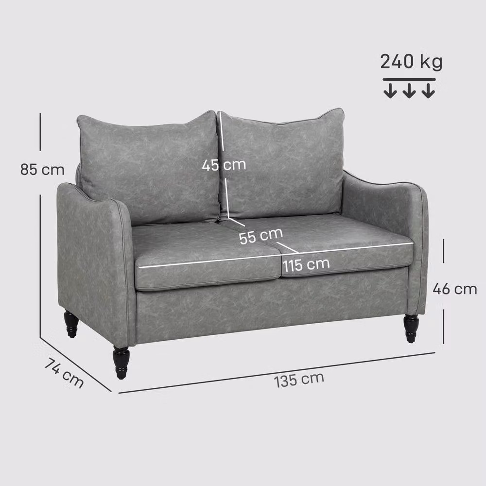 HOMCOM Modern 2 Seater Sofa in Grey Synthetic Leather – 2