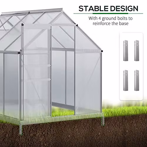 Outsunny Polycarbonate Walk-In Greenhouse with Sliding Door in Silver Tone – 3
