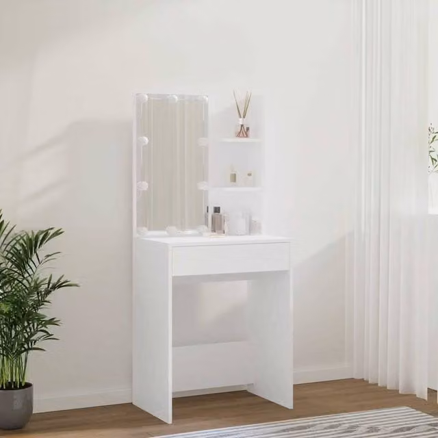 Berkfield Home White Dressing Table with Hollywood LED, W/D/H: 60 x 40 x 140 cm