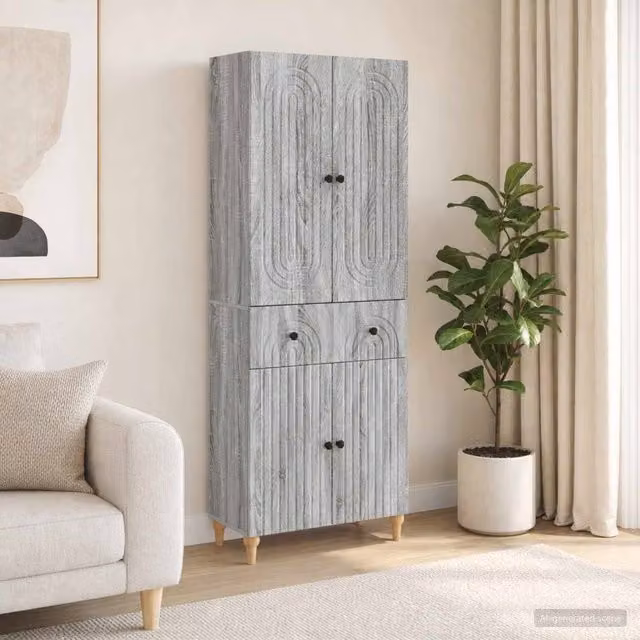 Berkfield Home 2-Piece Grey MDF Cabinet Set with Internal Shelves and Drawers, W/D/H: 66 x 34.5 x 90 cm