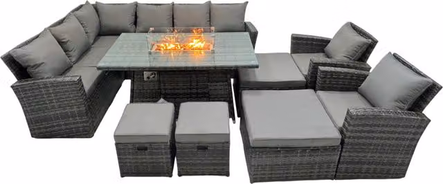 Fimous Rattan Outdoor L-Shape Sofa Set in Dark Grey with 3-Seater Sofa, Coffee Table and Ottoman – 1