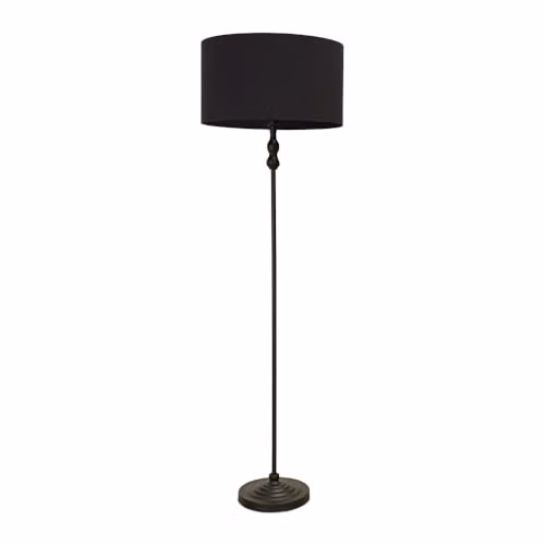 ValueLights Maggie Black Metal Candlestick Floor Lamp with Black Fabric Cylinder Shade