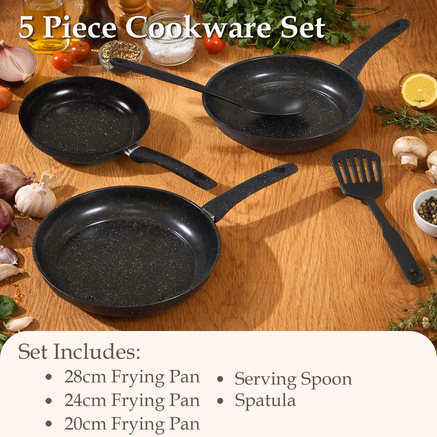Carter & Clay 5pc Non Stick Carbon Steel Frying Pan and Utensils Set in Black – 2