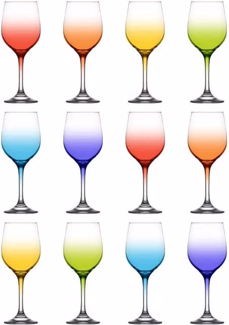 LAV Fame Multicoloured Wine Glasses, 395 ml, Pack of 12
