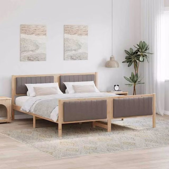 Berkfield Home Modern Bed Frame in Brown and Taupe, Solid Pine Wood, 180 x 200 cm