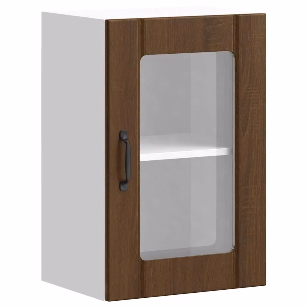 Berkfield Home Lucca Modern Kitchen Wall Cabinet with Glass Doors in Brown Oak – 2