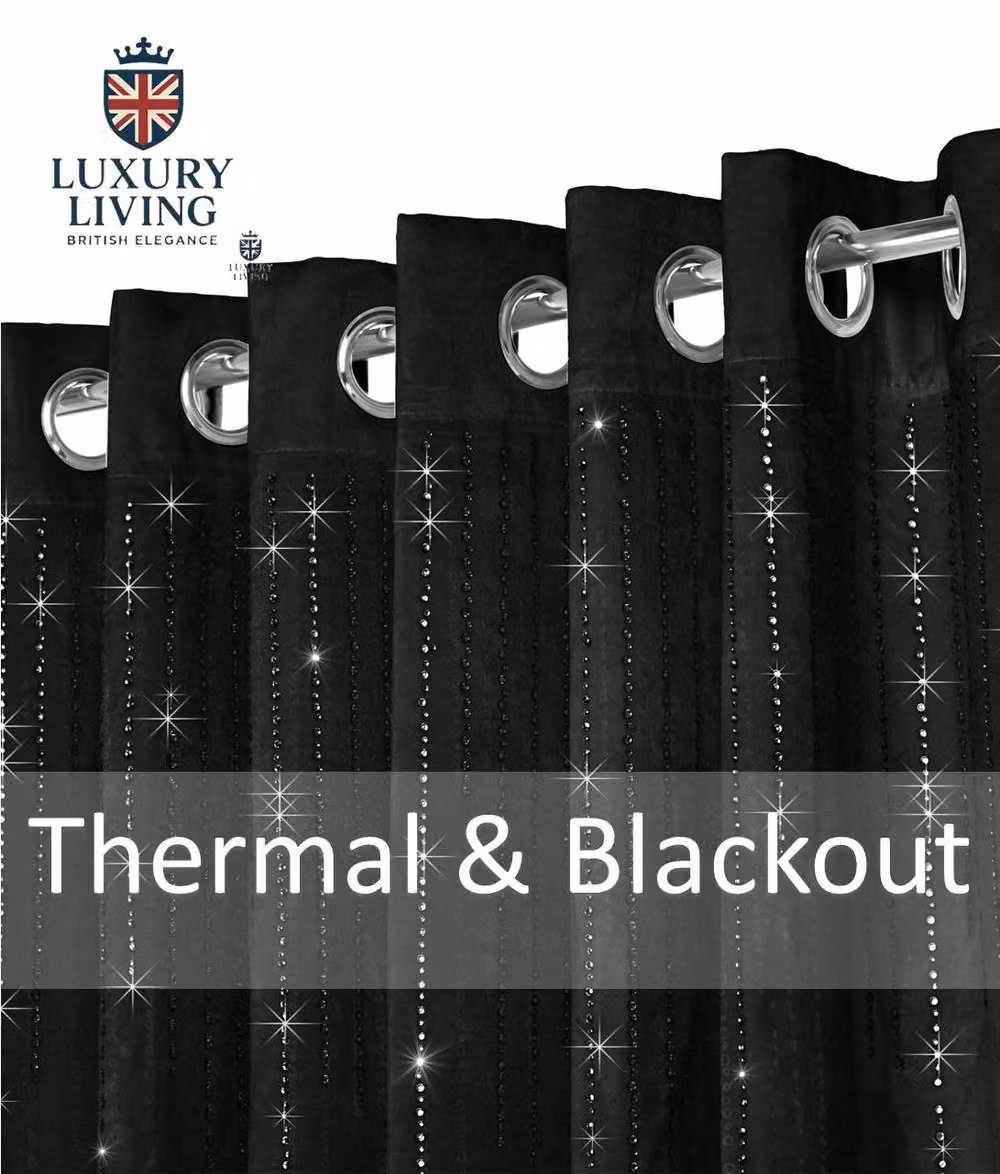 Luxury Living Blackout Velvet Eyelet Curtains in Black, W: 117 cm, H: 137 cm – 2