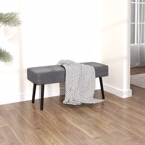 HOMCOM Grey Corduroy End of Bed Bench with Upholstered Frame and Metal Legs, W: 100 cm, D: 45 cm, H: 45 cm – 4