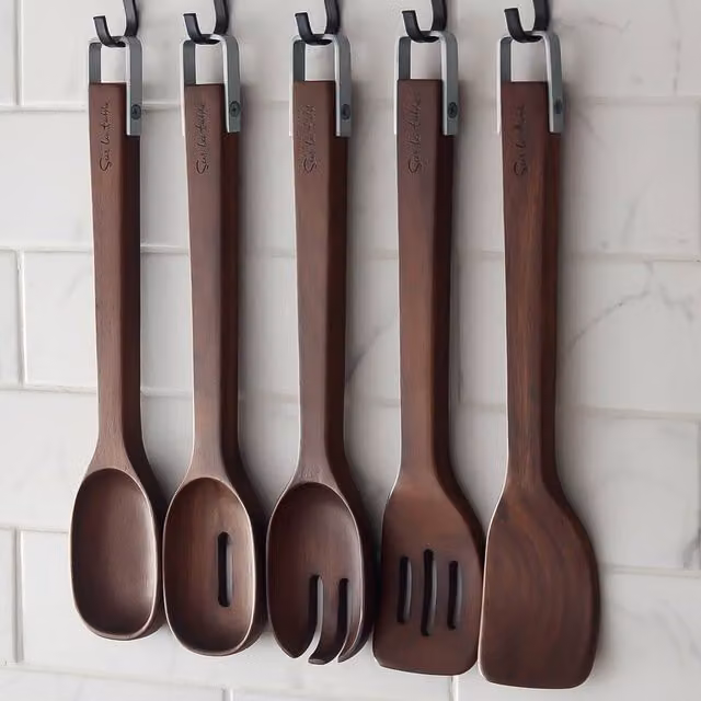 Surlatable Set of 5 Non-Scratch Wooden Utensils in Brown